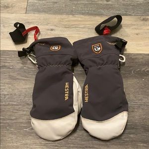 Hestra Grey and White Gortex Mittens, size 8, M/L